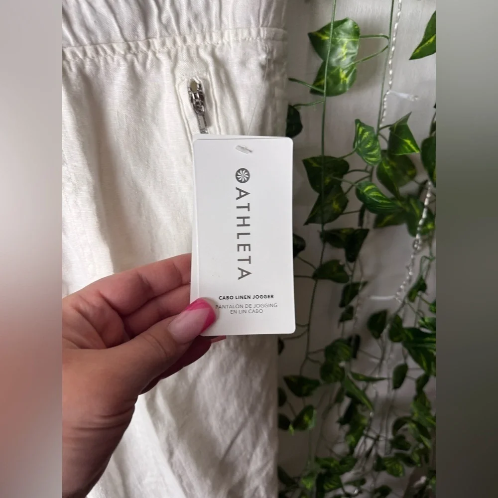 Athleta Joggers Womens White Cabo Linen Pants Zip Pockets Drawstrings